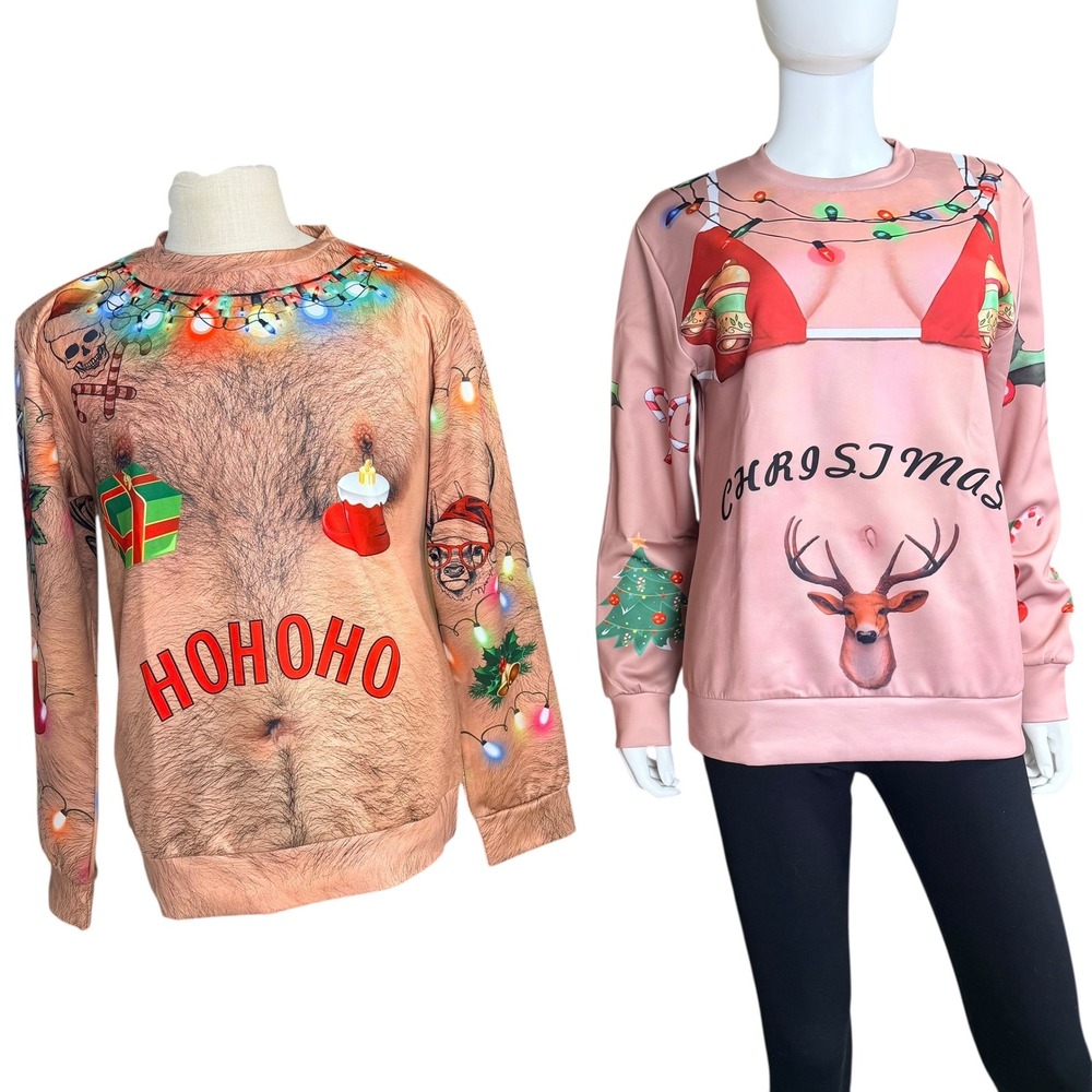UGLY Christmas Sweater Holiday Crazy Fun Party‎ Hairy Bikini Women S Men 2XL